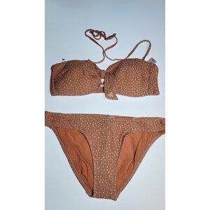 Robin Piccone Bikini Swim Top Strappless Bottom Mid Rise Sz M Pink Polka Dot